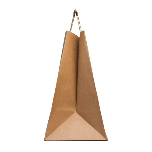 Side angle flat handle brown kraft paper bag