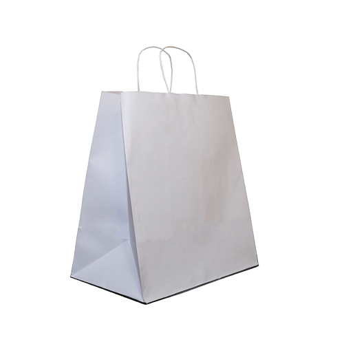 Left cross angle twisted handle white bleached kraft paper bag